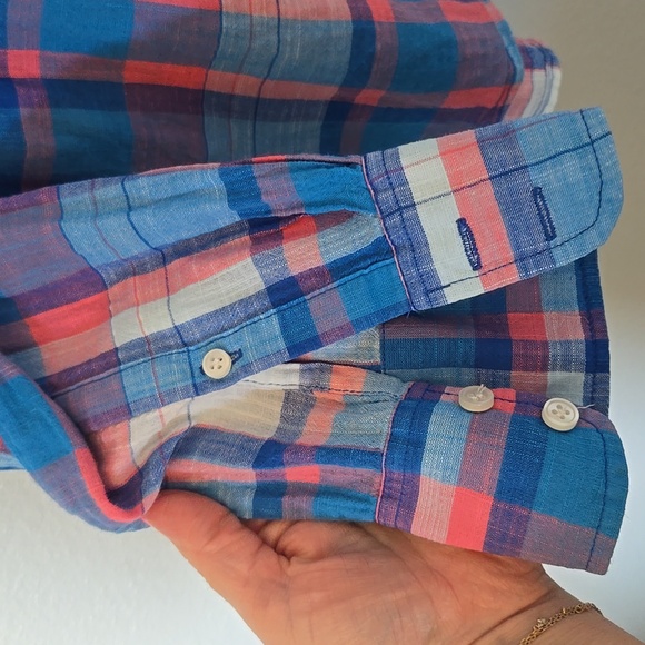 J. Crew | Blue & Pink Plaid Cotton Popover Long Sleeve Top Size Small - Picture 6 of 9